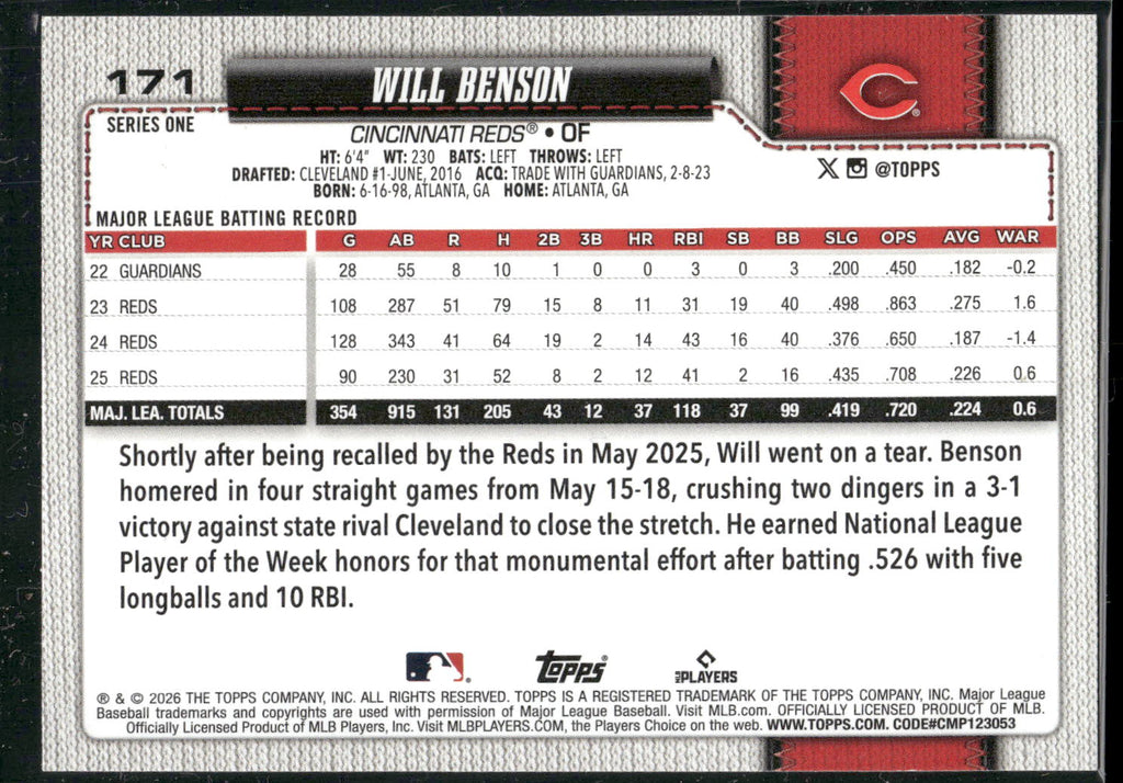 2026 Topps #171 Will Benson Silver Crackle Foil