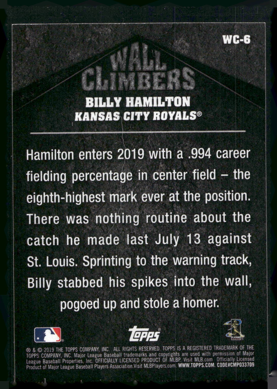 2019 Topps Big League #WC-6 Billy Hamilton Wall Climbers