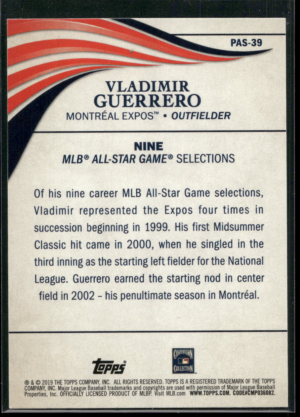 2019 Topps Update #PAS-39 Vladimir Guerrero Perennial All-Stars