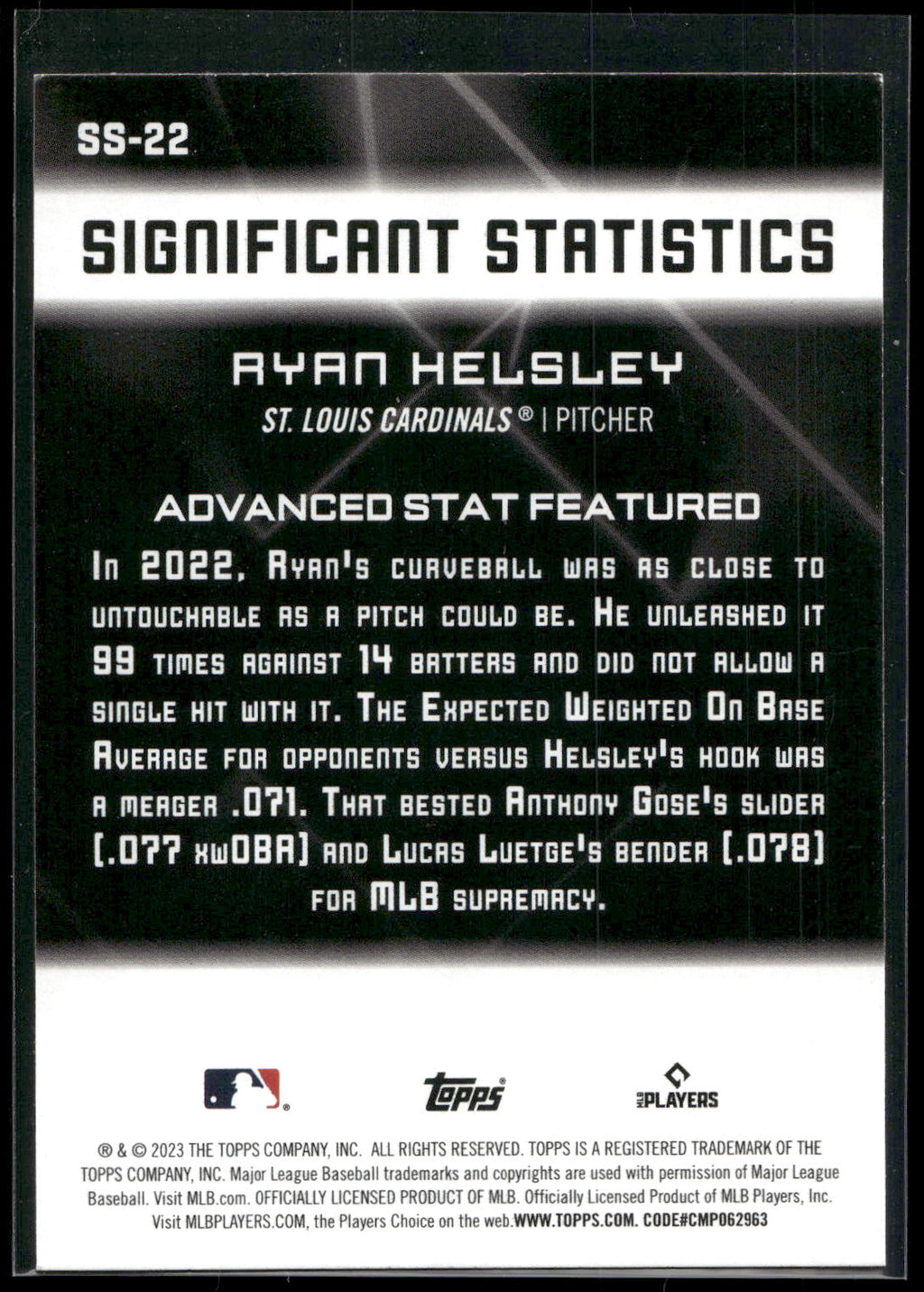 2023 Topps #SS-22 Ryan Helsley Significant Statistics