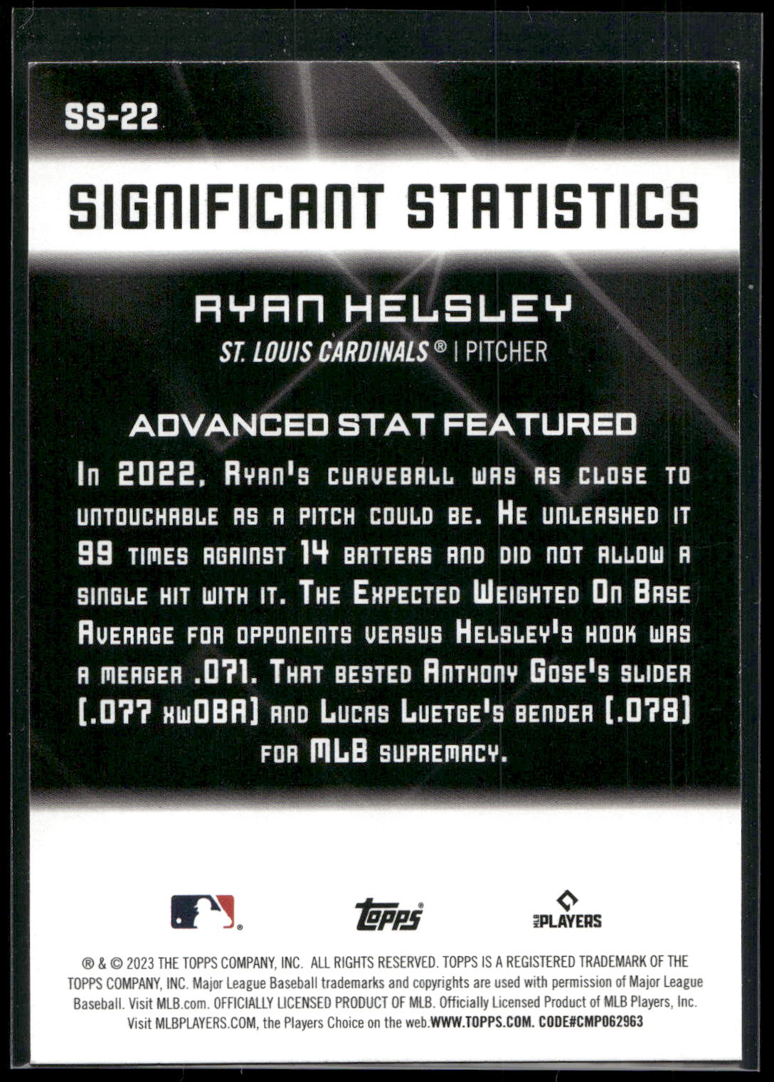 2023 Topps #SS-22 Ryan Helsley Significant Statistics