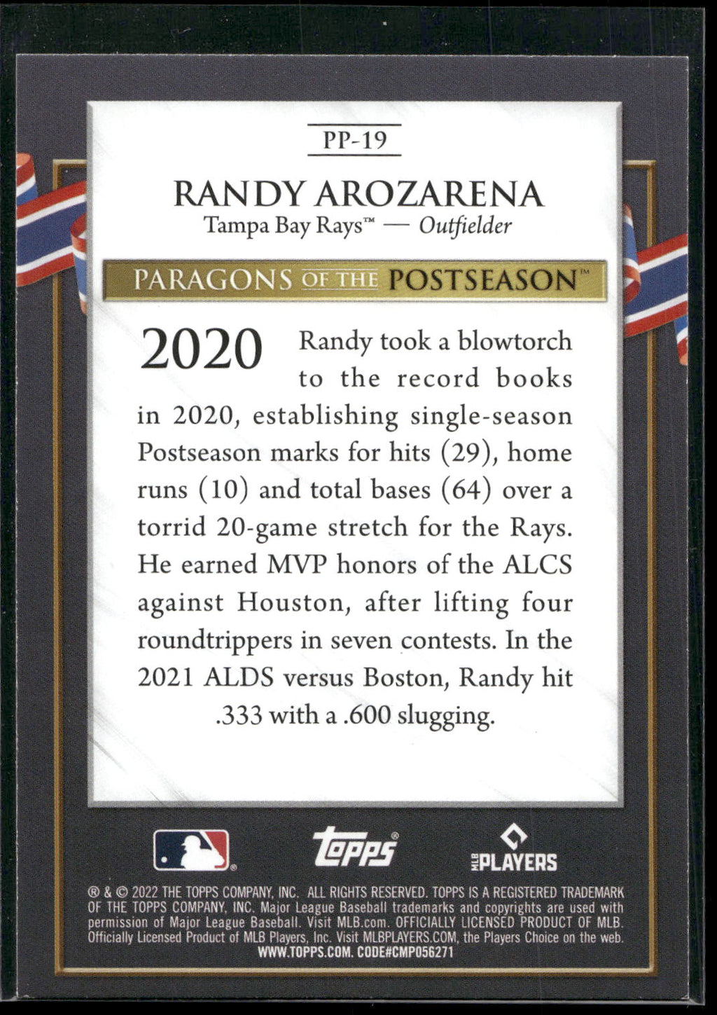 2022 Topps Update #PP-19 Randy Arozarena Paragons of the Postseason