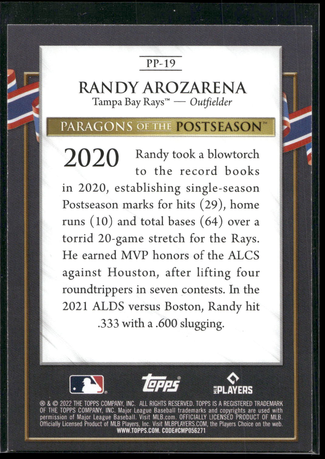 2022 Topps Update #PP-19 Randy Arozarena Paragons of the Postseason