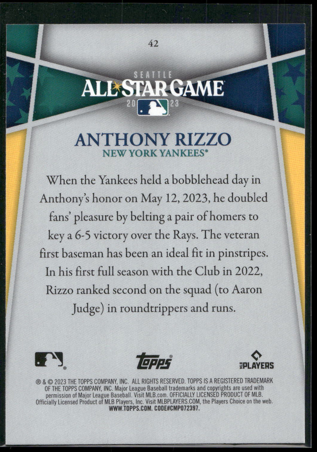 2023 Topps All-Star Game Gift with Purchase #42 Anthony Rizzo