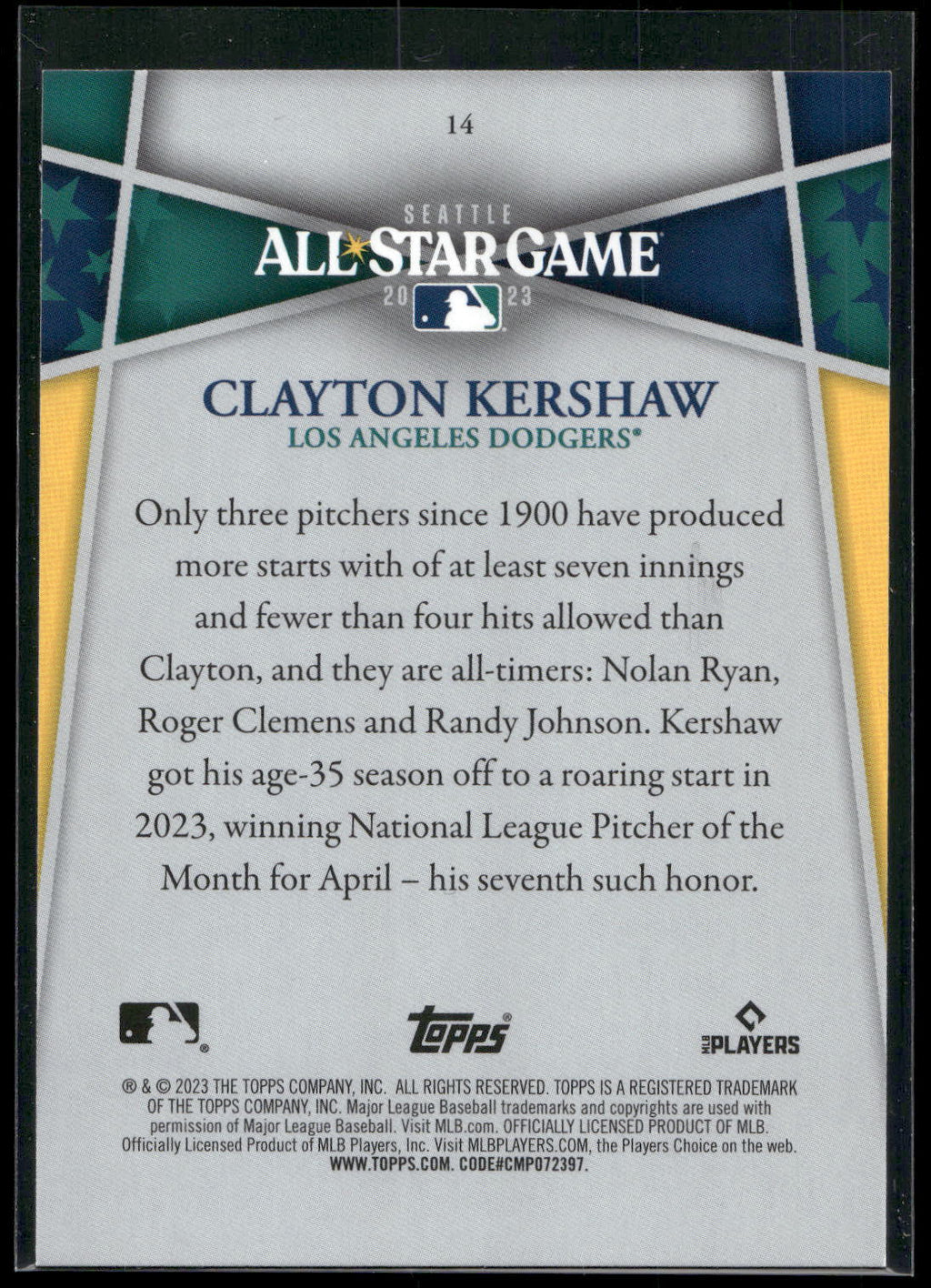 2023 Topps All-Star Game Gift with Purchase #14 Clayton Kershaw