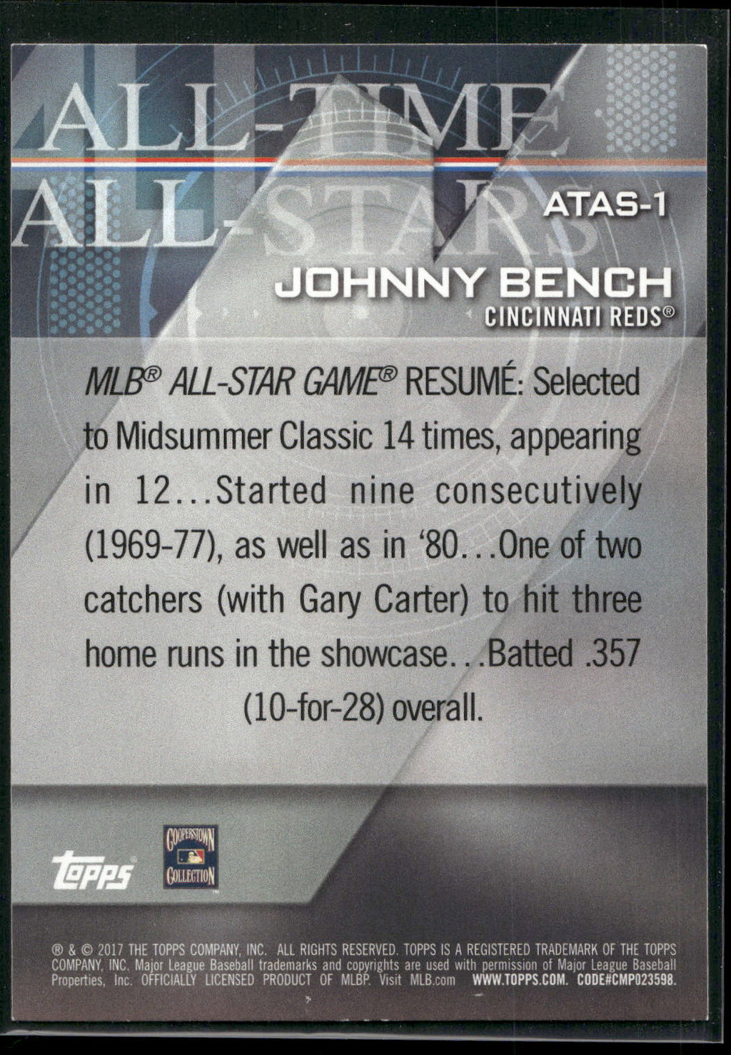 2017 Topps #ATAS-1 Johnny Bench All-Time All-Stars