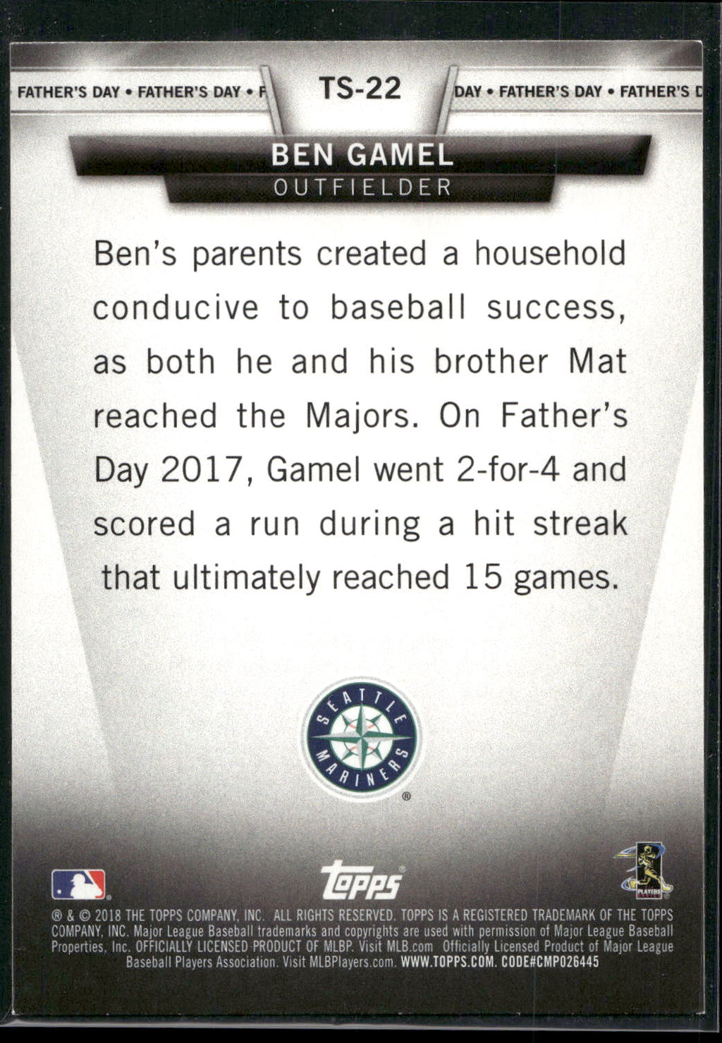 2018 Topps #TS-22 Ben Gamel Topps Salute (Series One)