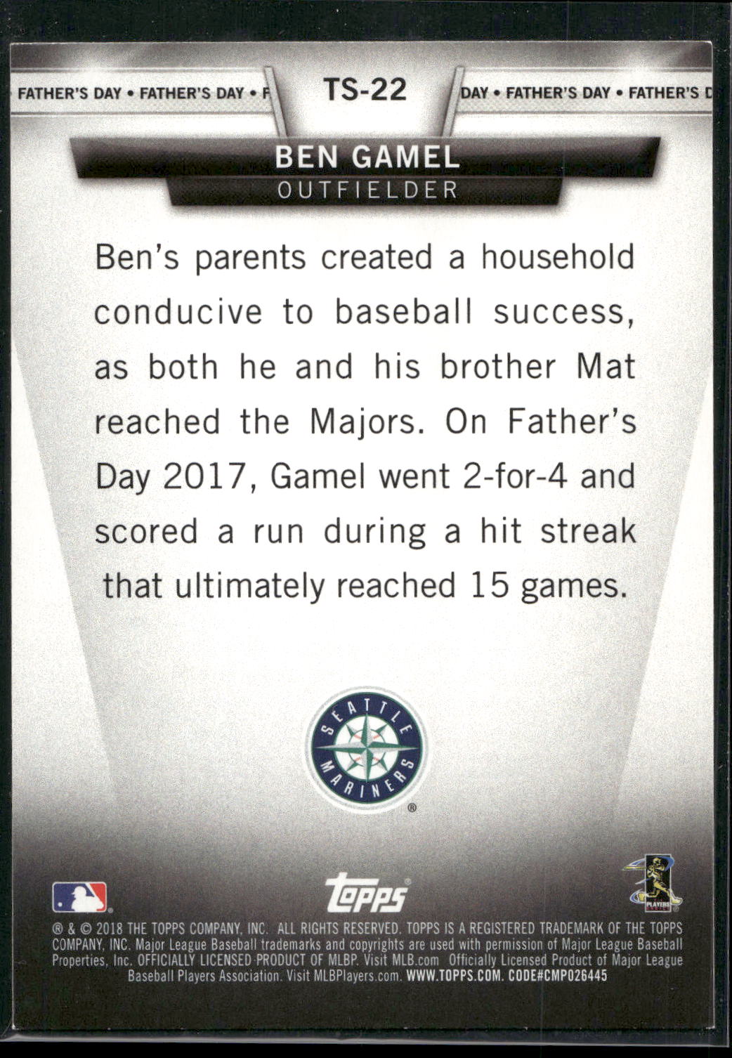 2018 Topps #TS-22 Ben Gamel Topps Salute (Series One)