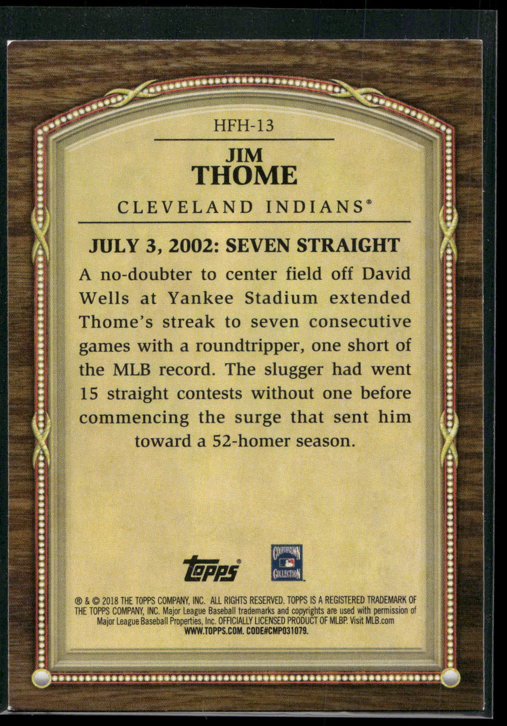 2018 Topps Update #HFH-13 Jim Thome Hall of Famer Highlights Black