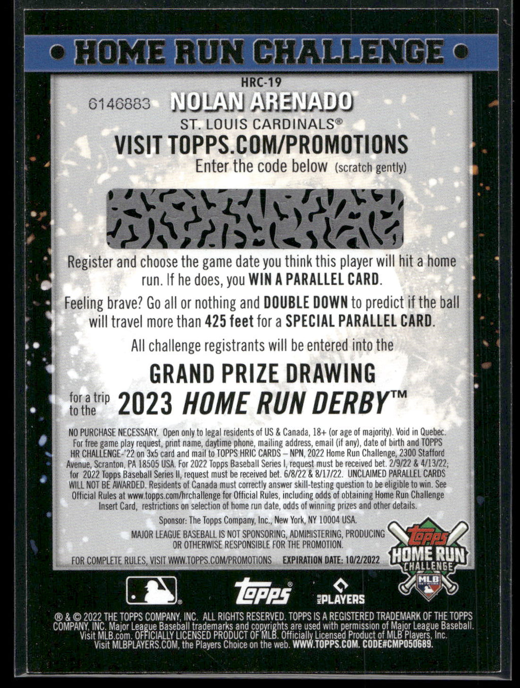 2022 Topps #HRC-19 Nolan Arenado Home Run Challenge Code Cards (Series One)
