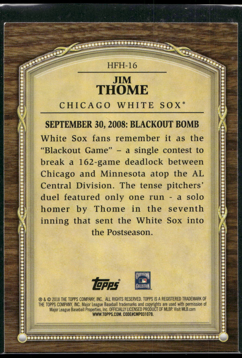 2018 Topps Update #HFH-16 Jim Thome Hall of Famer Highlights