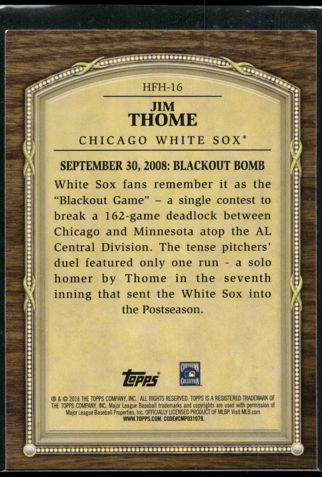 2018 Topps Update #HFH-16 Jim Thome Hall of Famer Highlights