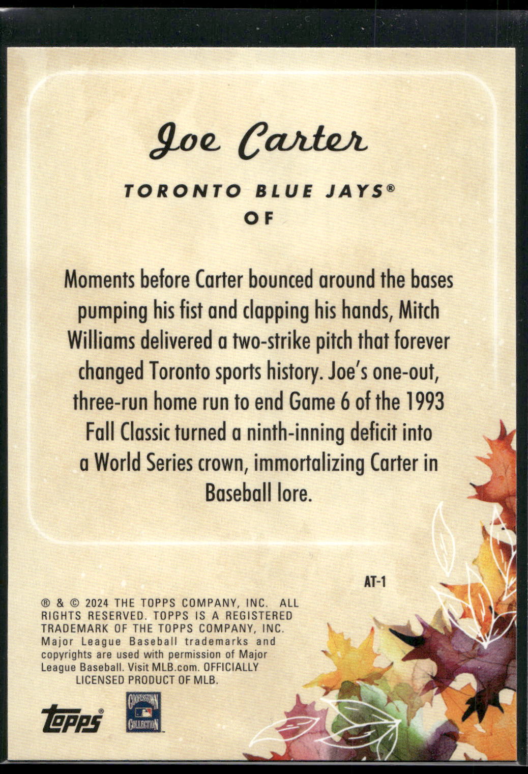 2024 Topps Update #AT-1 Joe Carter Autumn Tales