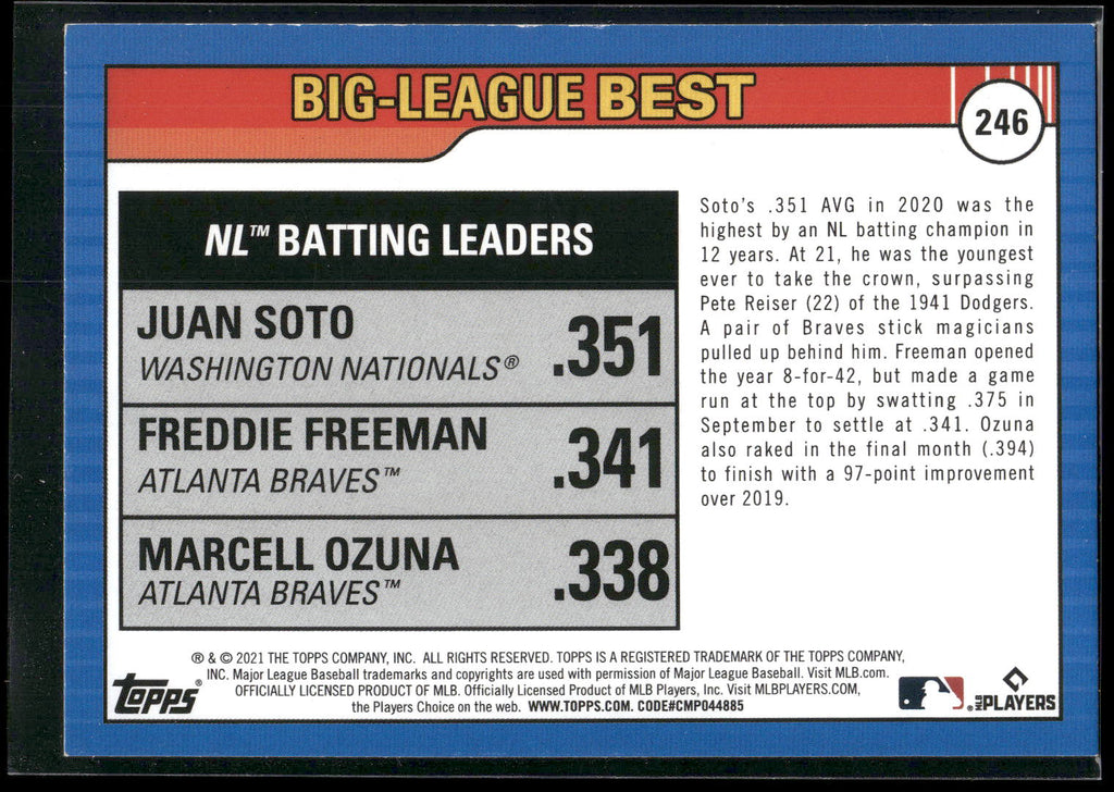 2021 Topps Big League #246 Juan Soto / Freddie Freeman / Marcell Ozuna