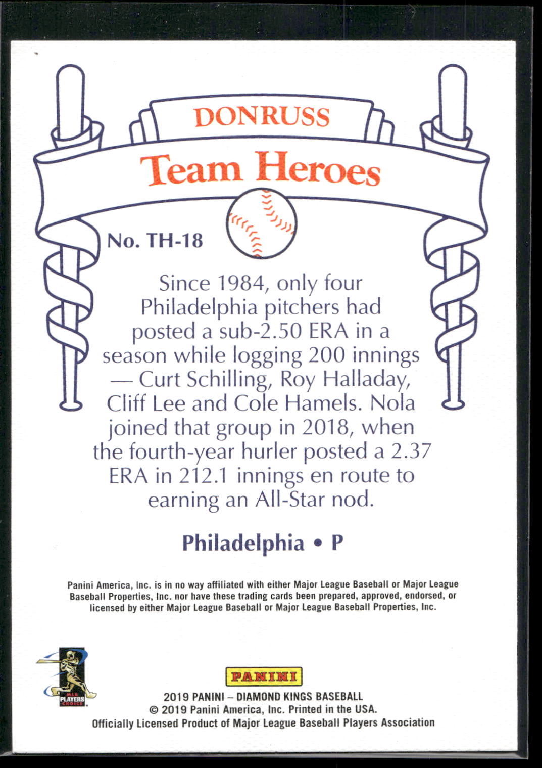 2019 Panini Diamond Kings #TH-18 Aaron Nola Team Heroes