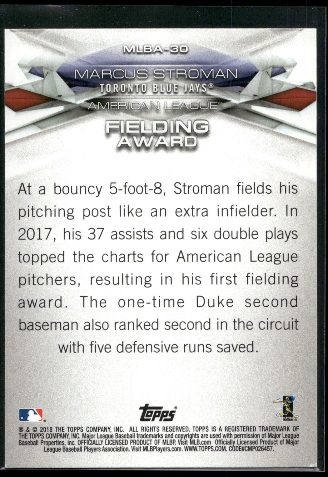2018 Topps #MLBA-30 Marcus Stroman MLB Awards