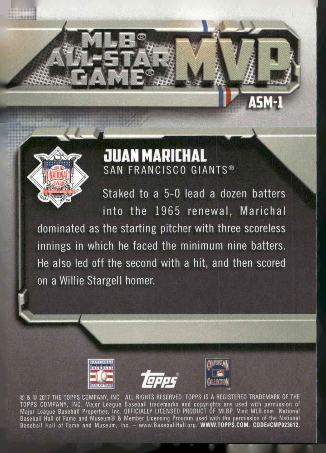2017 Topps #ASM-1 Juan Marichal All-Star Game MVP