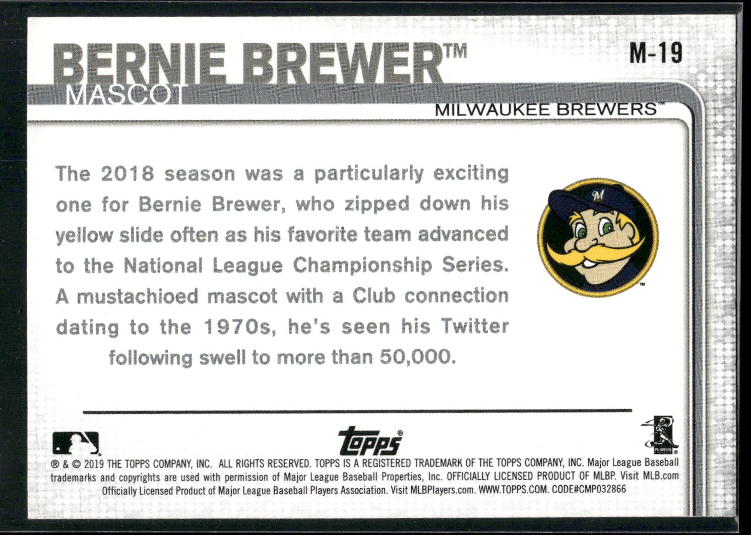2019 Topps Opening Day #M-19 Bernie Brewer Mascots