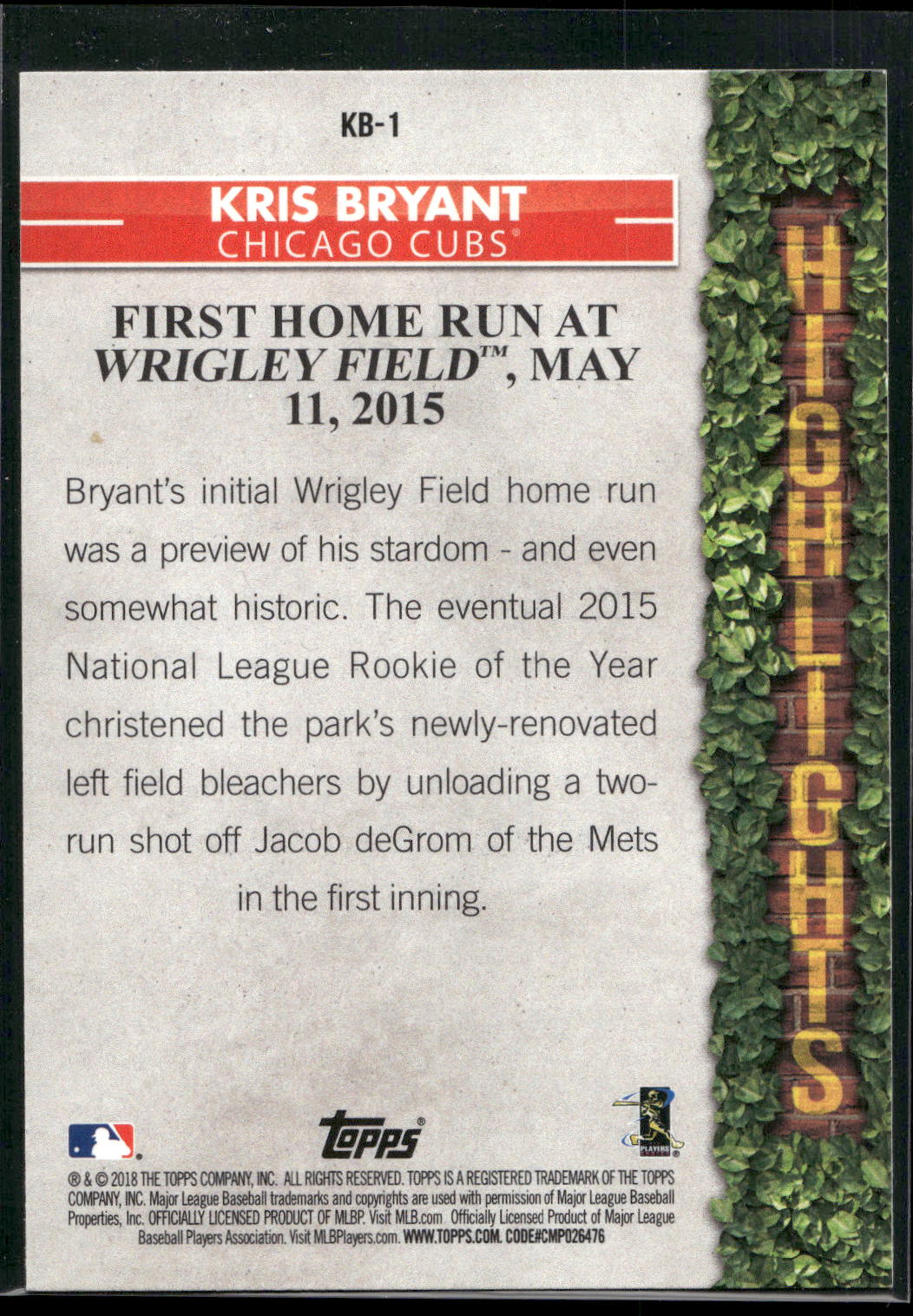 2018 Topps #KB-1 Kris Bryant Kris Bryant Highlights