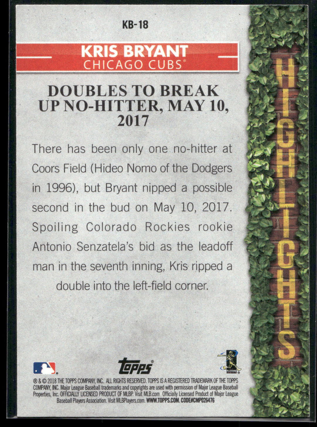 2018 Topps #KB-18 Kris Bryant Kris Bryant Highlights
