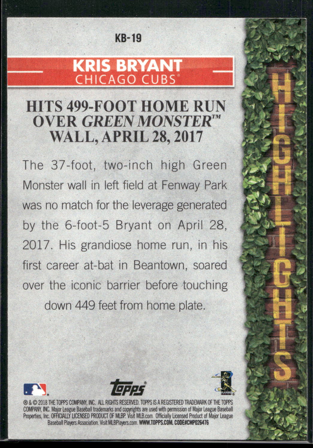2018 Topps #KB-19 Kris Bryant Kris Bryant Highlights