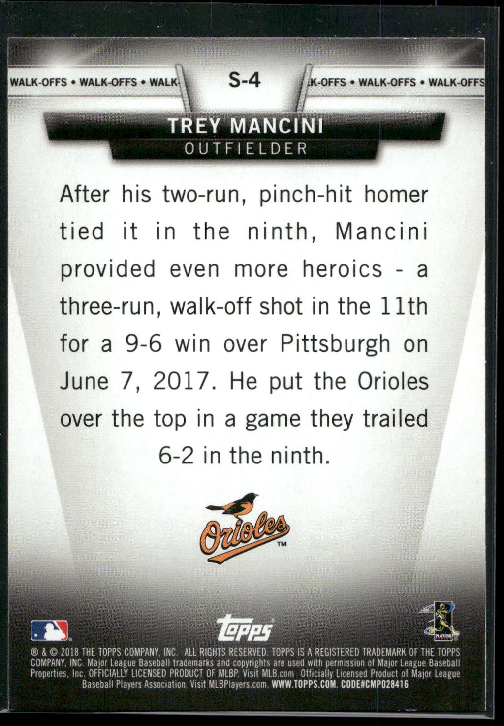 2018 Topps #S-4 Trey Mancini Topps Salute (Series Two)
