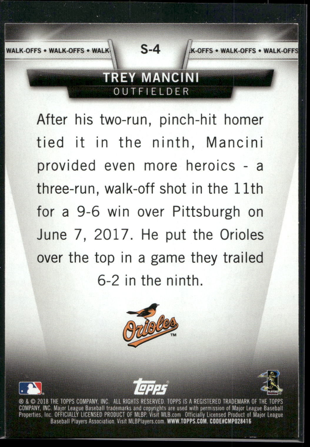 2018 Topps #S-4 Trey Mancini Topps Salute (Series Two)