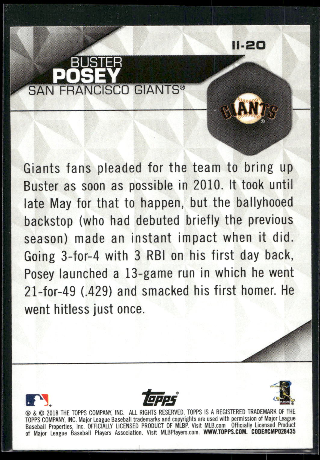 2018 Topps #II-20 Buster Posey Instant Impact