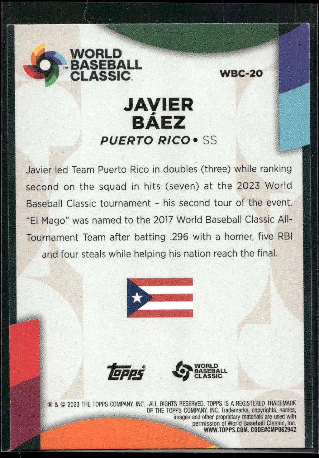 2023 Topps #WBC-20 Javier Baez 2023 World Baseball Classic Stars