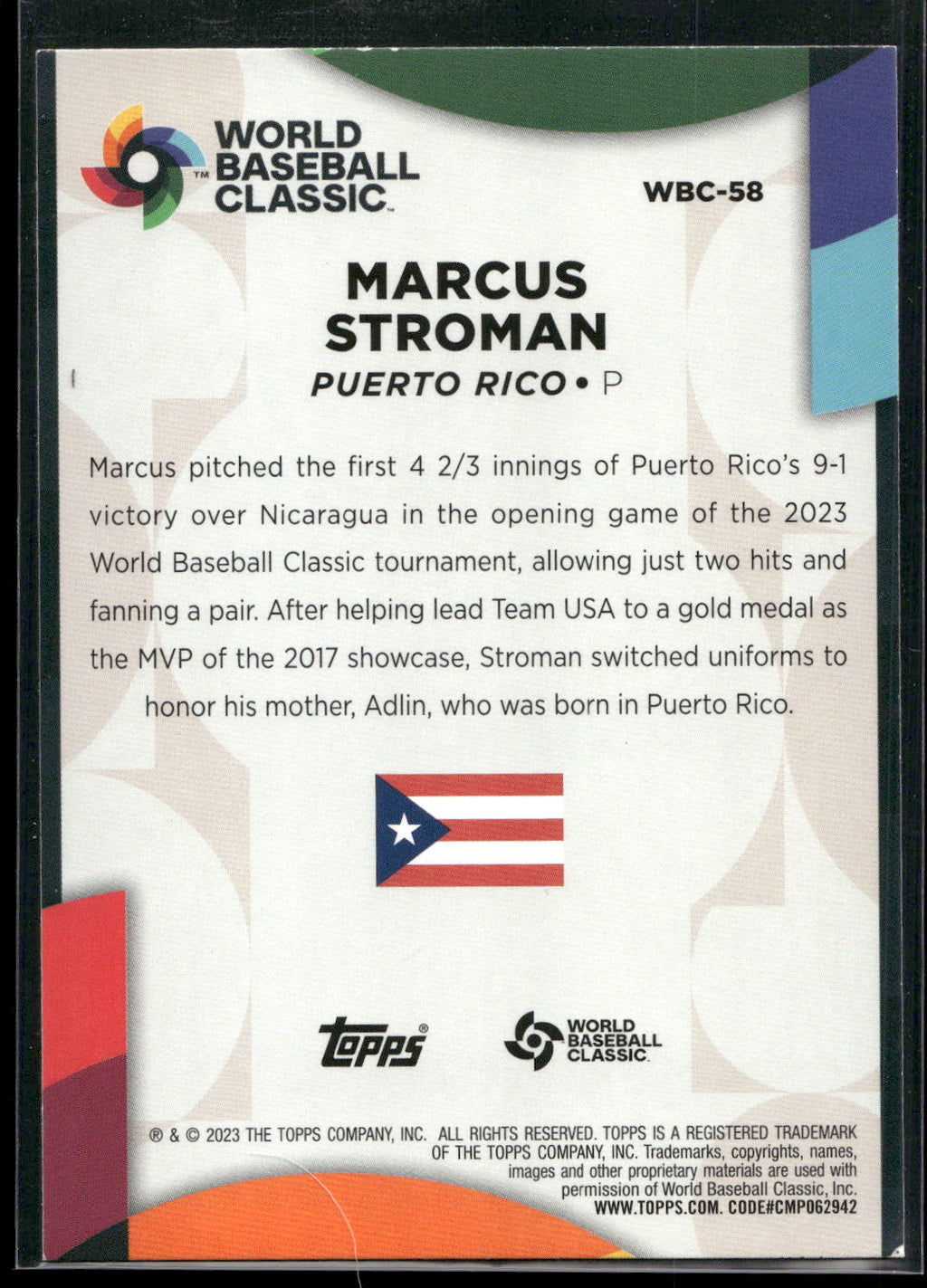 2023 Topps #WBC-58 Marcus Stroman 2023 World Baseball Classic Stars