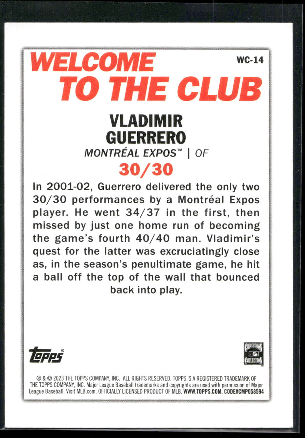 2023 Topps #WC-14 Vladimir Guerrero Welcome to the Club