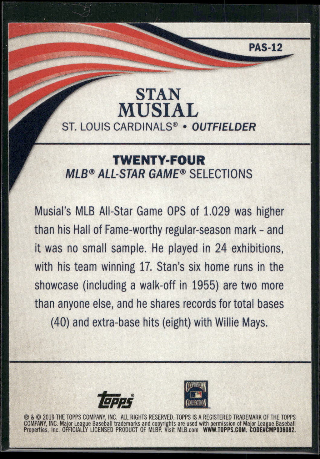 2019 Topps Update #PAS-12 Stan Musial Perennial All-Stars