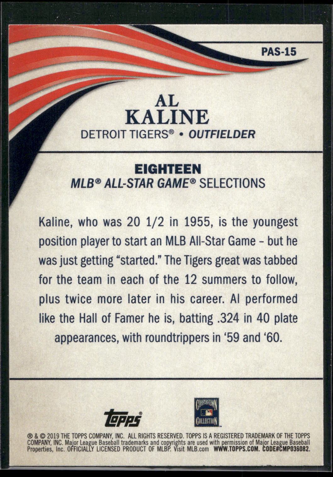 2019 Topps Update #PAS-15 Al Kaline Perennial All-Stars