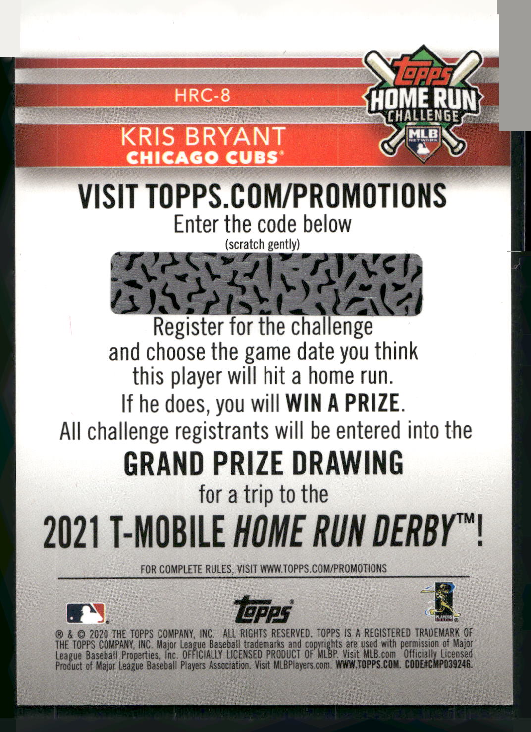 2020 Topps #HRC-8 Kris Bryant Home Run Challenge (Series Two)