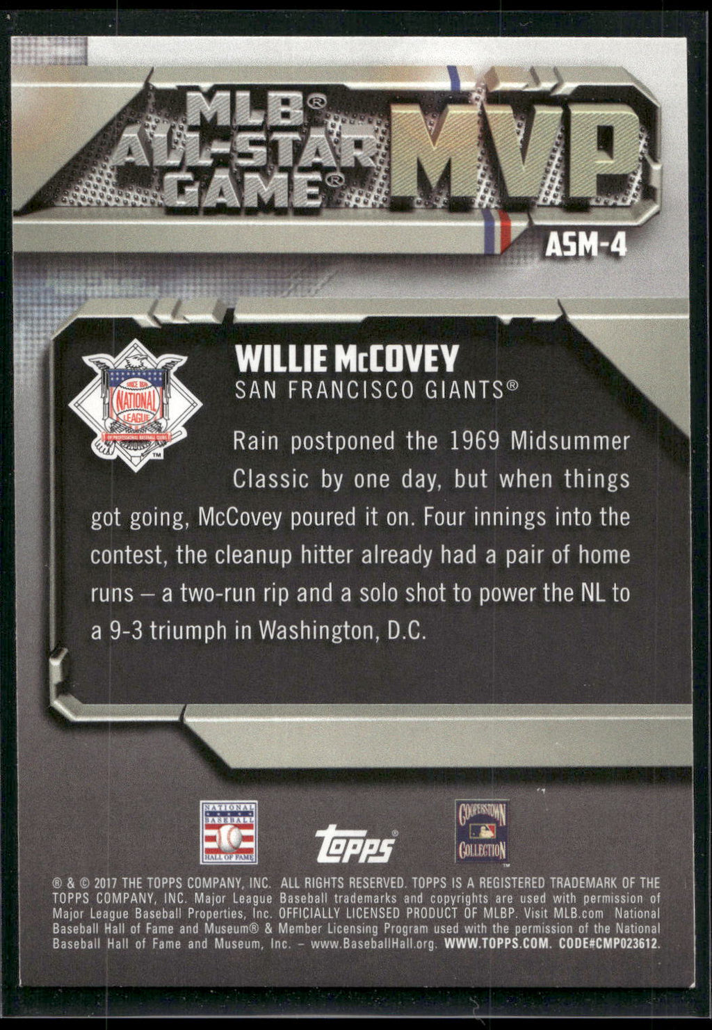 2017 Topps #ASM-4 Willie McCovey All-Star Game MVP