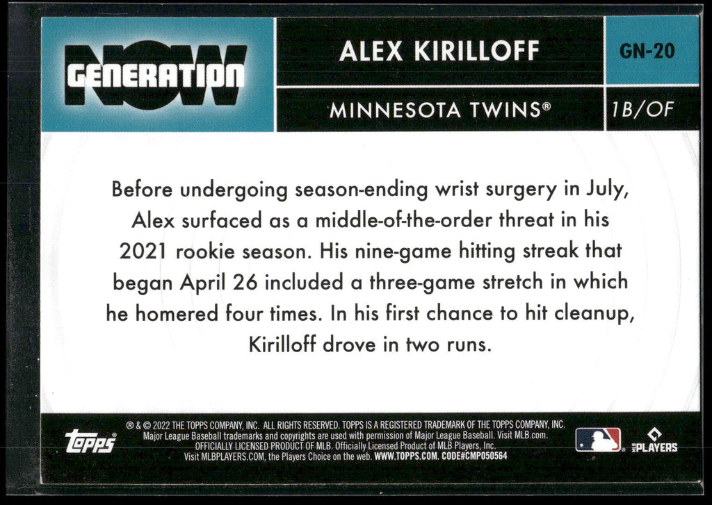 2022 Topps #GN-20 Alex Kirilloff Generation Now