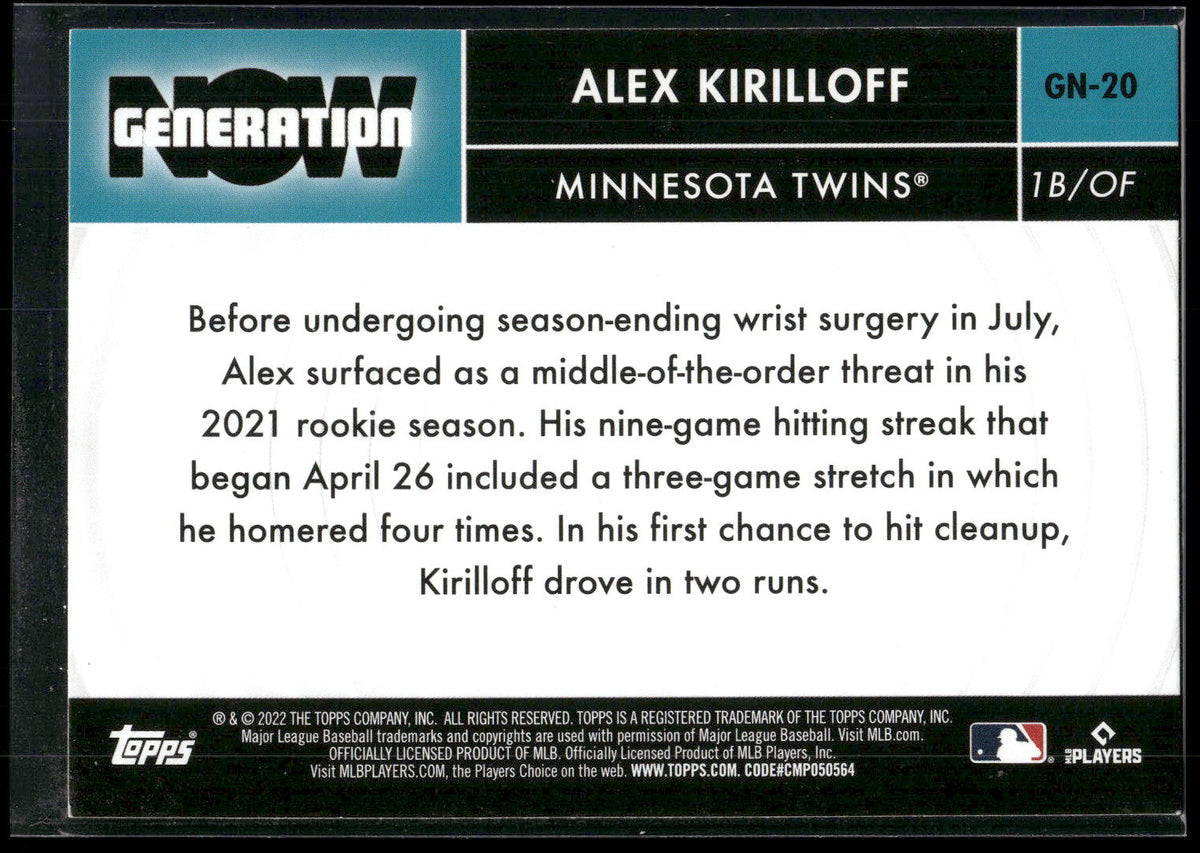 2022 Topps #GN-20 Alex Kirilloff Generation Now