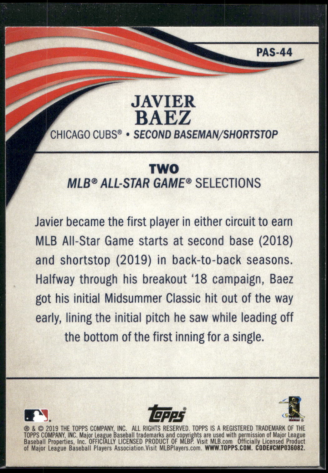 2019 Topps Update #PAS-44 Javier Baez Perennial All-Stars