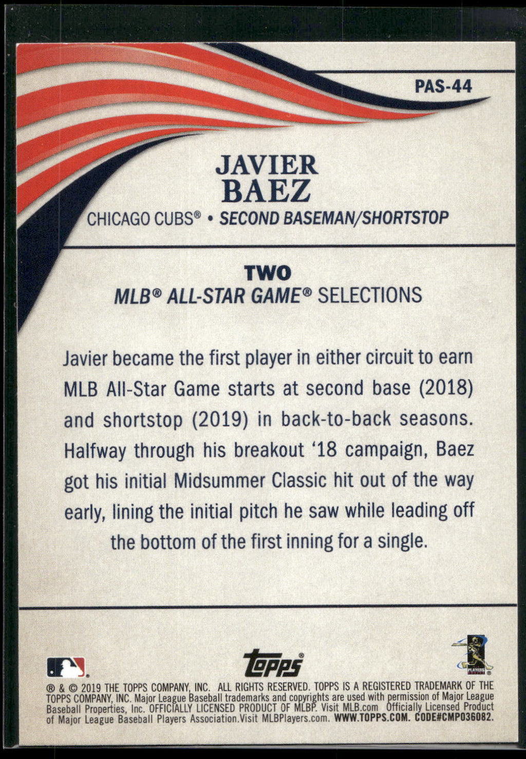 2019 Topps Update #PAS-44 Javier Baez Perennial All-Stars