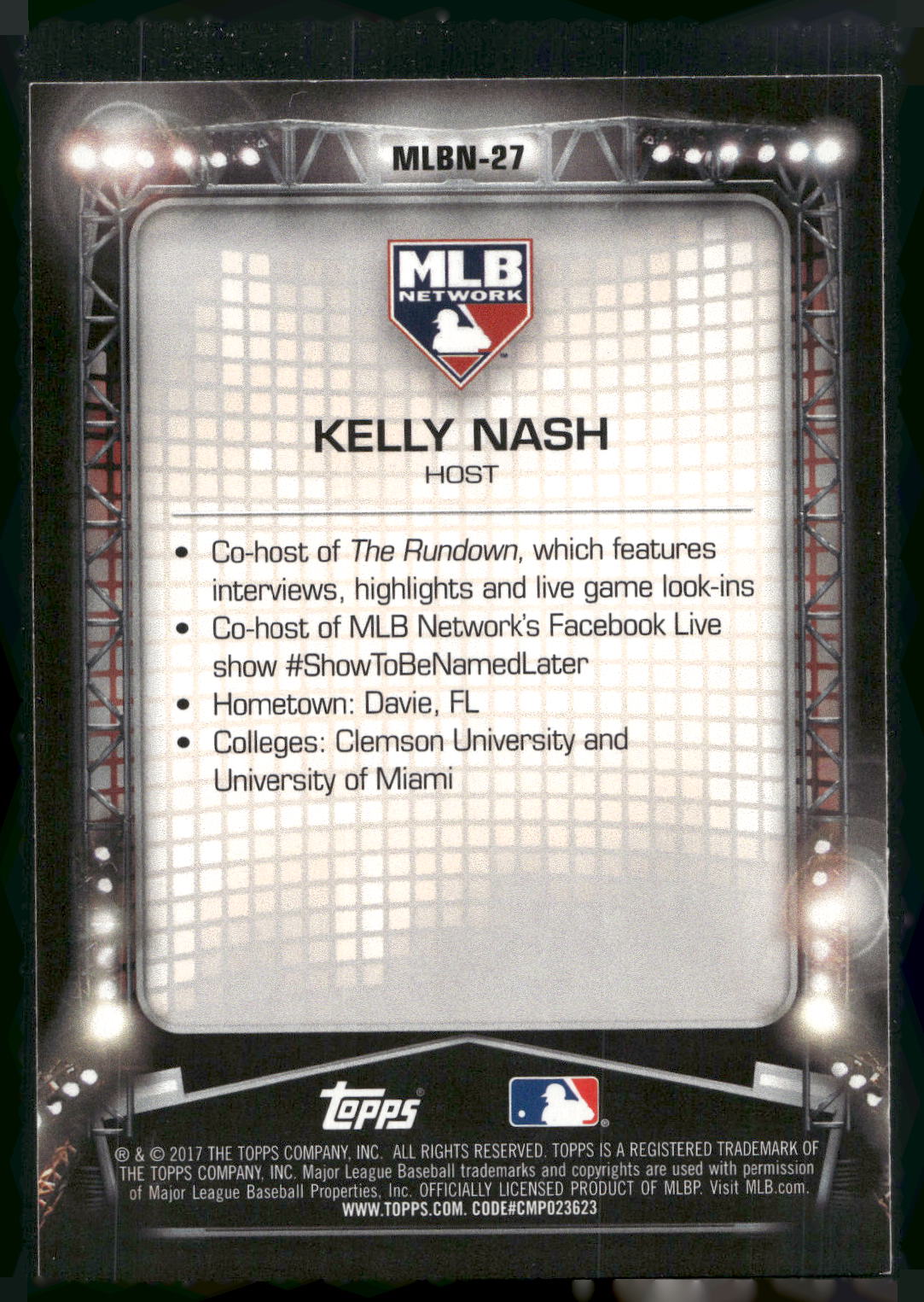 2017 Topps #MLBN-27 Kelly Nash MLB Network