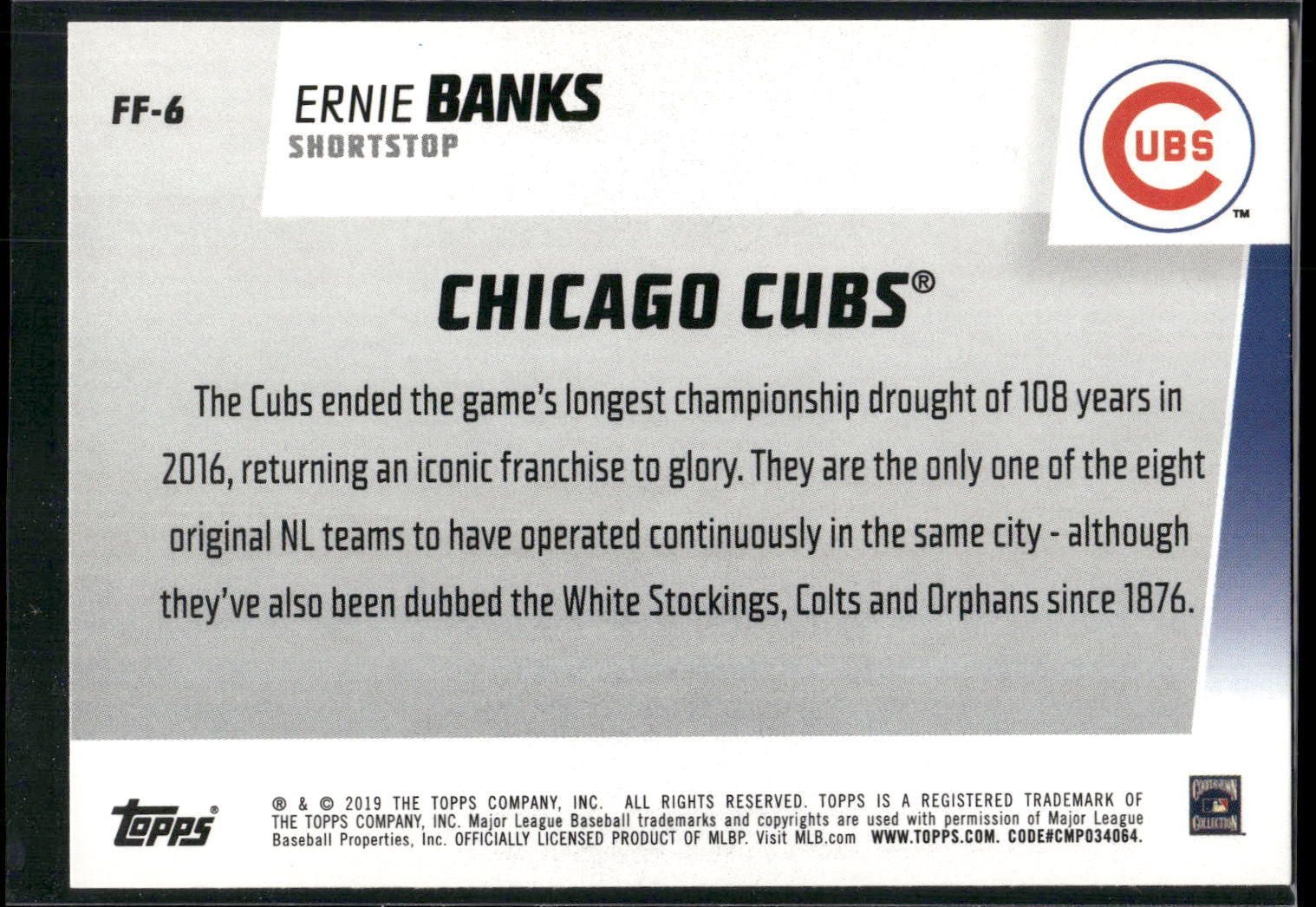 2019 Topps #FF-6 Ernie Banks Franchise Feats
