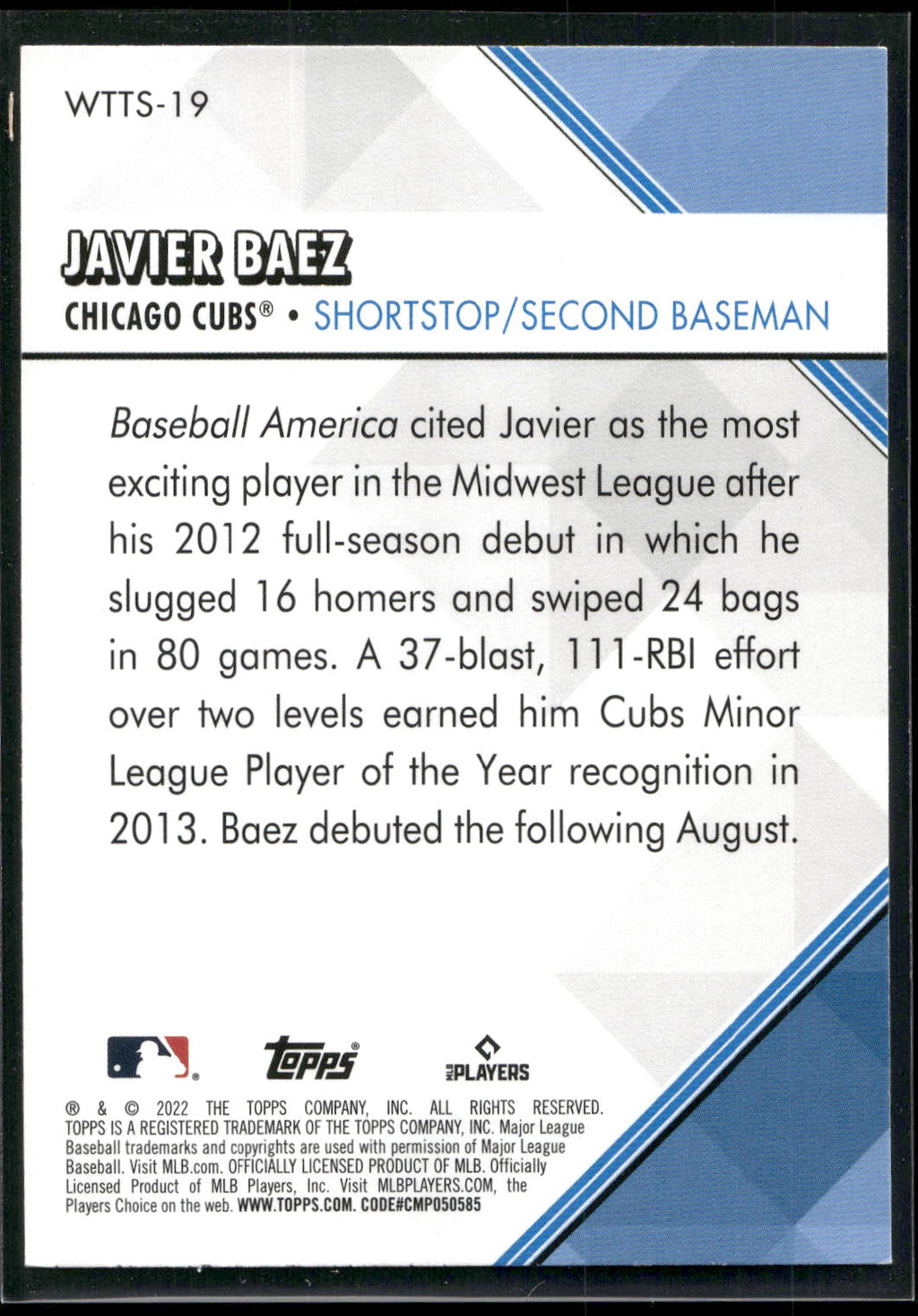 2022 Topps #WTTS-19 Javier Baez Welcome to the Show