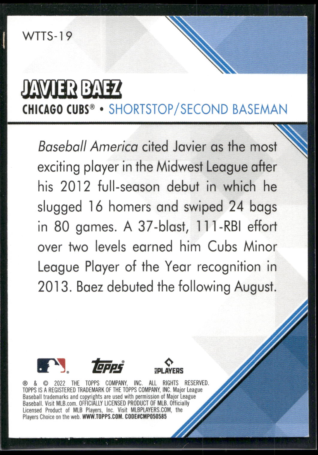 2022 Topps #WTTS-19 Javier Baez Welcome to the Show