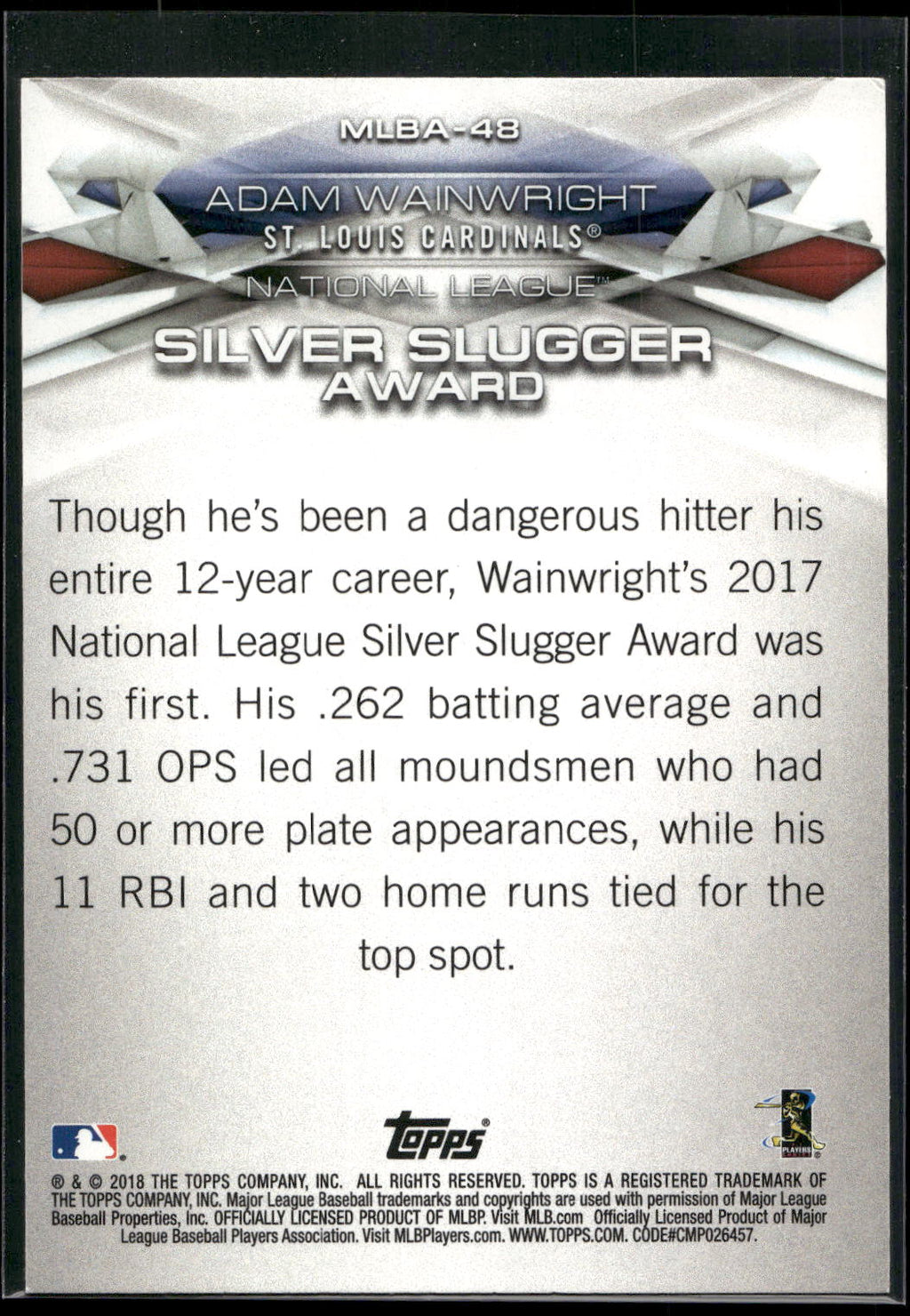 2018 Topps #MLBA-48 Adam Wainwright MLB Awards