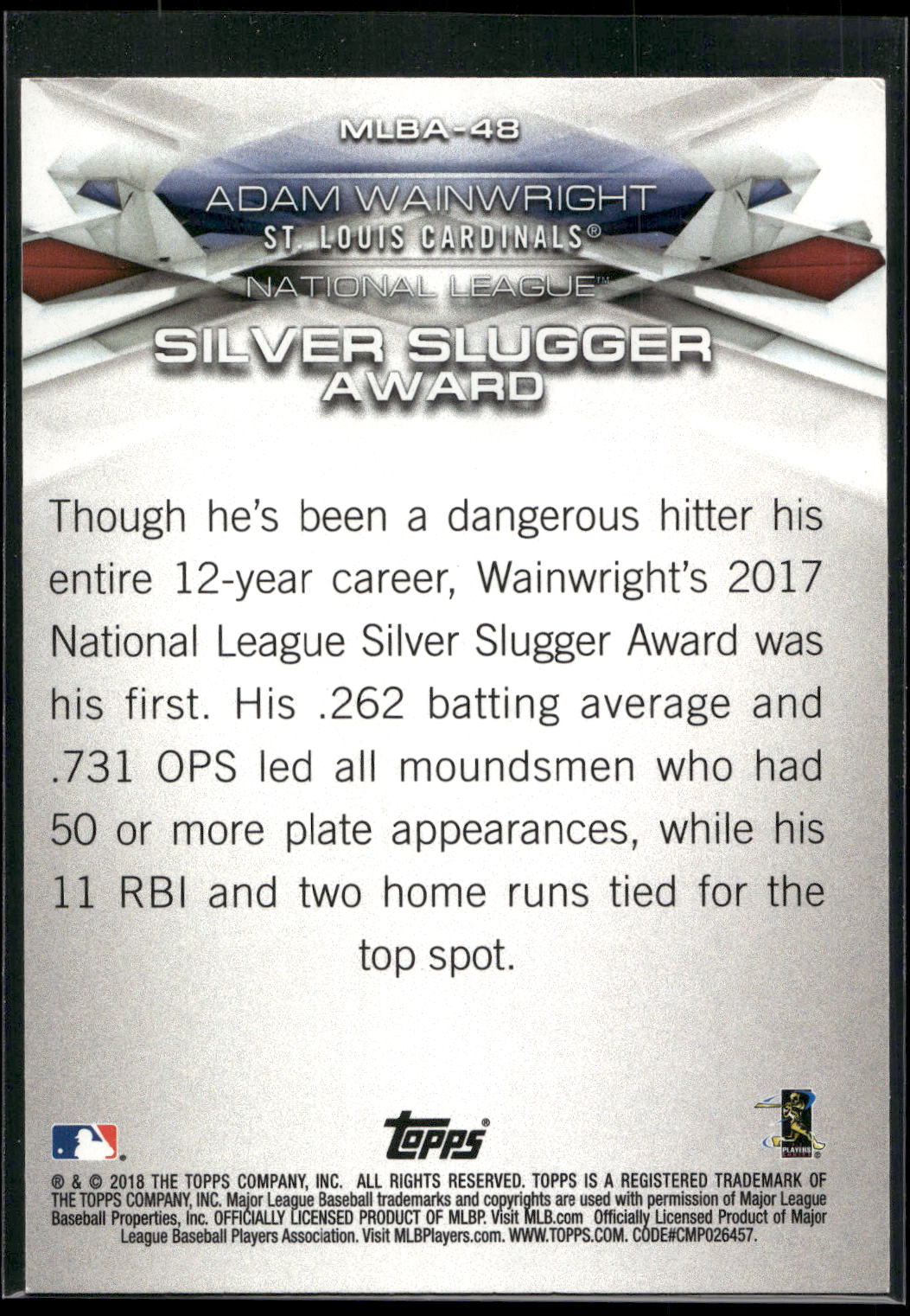 2018 Topps #MLBA-48 Adam Wainwright MLB Awards