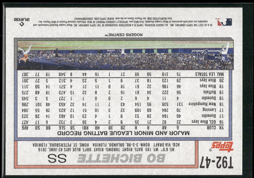 2021 Topps Update #T92-47 Bo Bichette 1992 Topps Redux