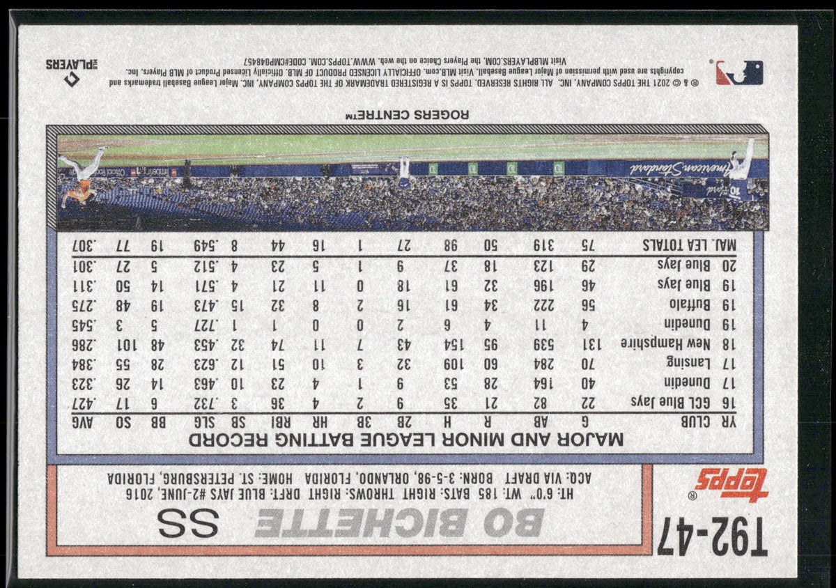 2021 Topps Update #T92-47 Bo Bichette 1992 Topps Redux