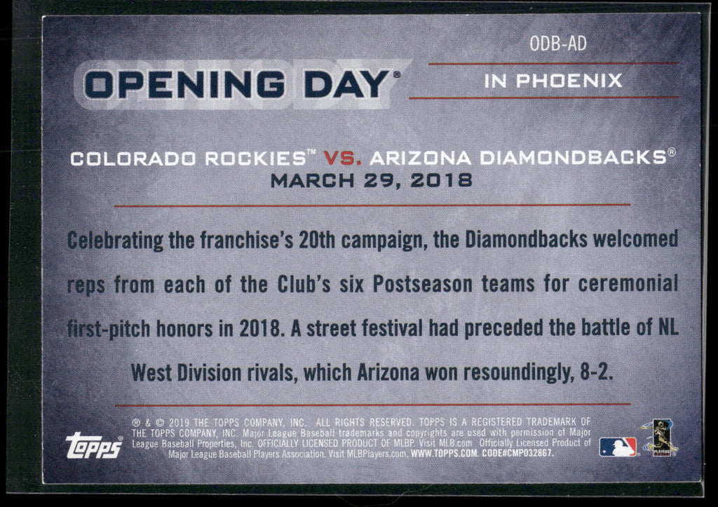 2019 Topps Opening Day #ODB-AD Arizona Diamondbacks Opening Day
