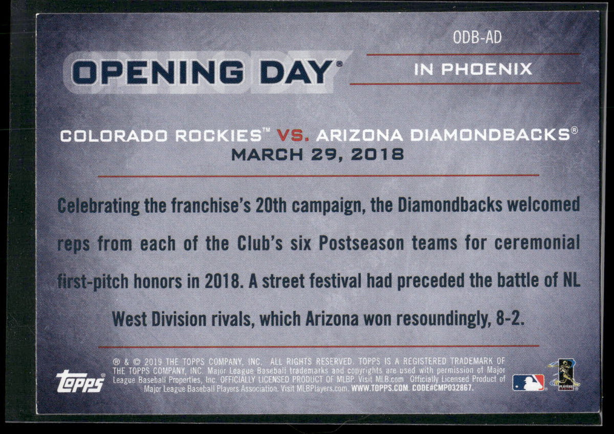 2019 Topps Opening Day #ODB-AD Arizona Diamondbacks Opening Day