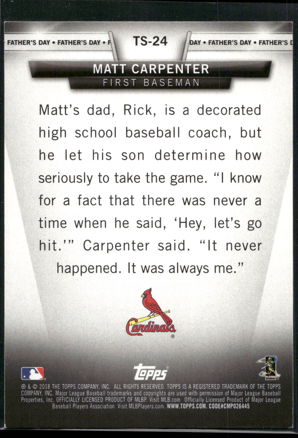 2018 Topps #TS-24 Matt Carpenter Topps Salute (Series One)